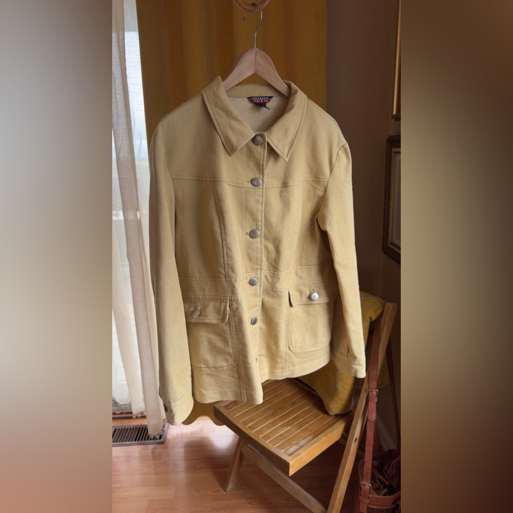 Vintage Fall Coastal Cowgirl Tan Denim Utility Jacket Oversized Small to Medium